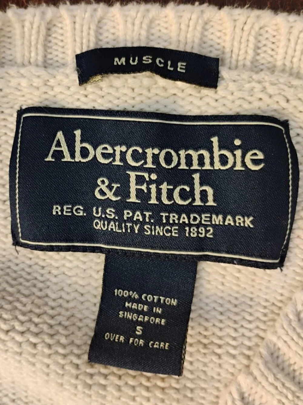 Abercrombie & Fitch Mens S Cream Heavyweight Cotton Knit Sweater